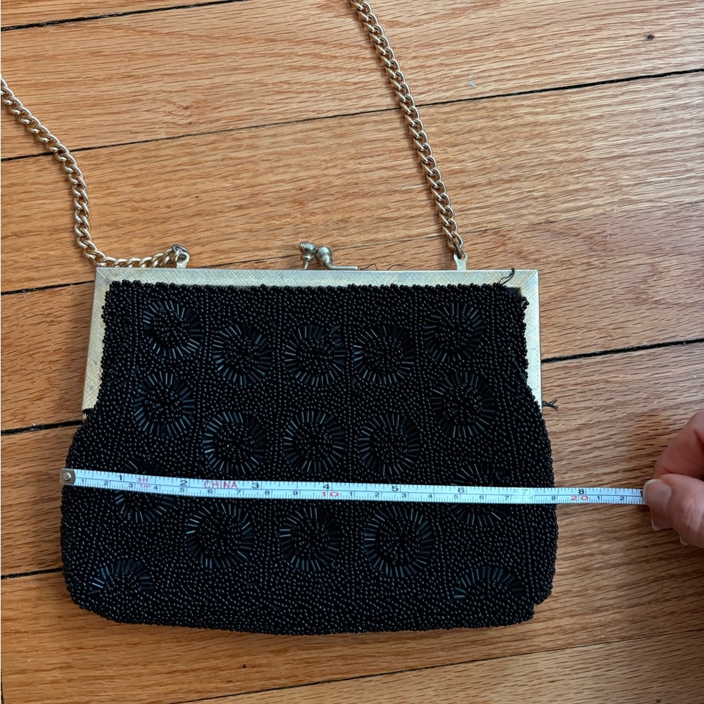Vintage Black Beaded Evening Clutch and Shoulder Purse - Picture 5 of 6